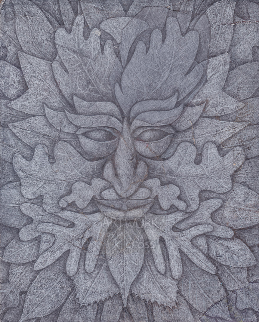 A traditional Green Man image, "foliate" variant